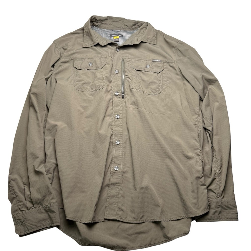 Eddie Bauer Men's Large Guide Lightweight Olive Green Long Sleeve Shirt